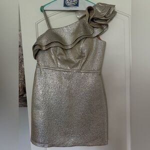 Mac Duggal Gold Asymmetrical One-Shoulder Cocktail Dress